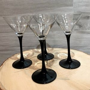 Set of 4 Luminarc VINTAGE Black Stem Martini Glasses made in France